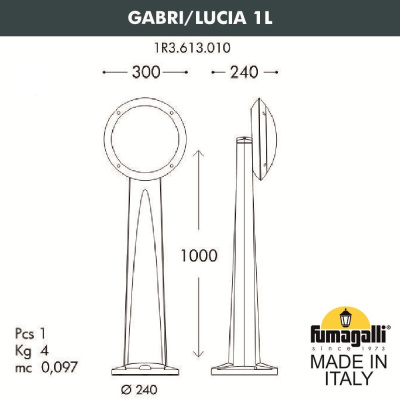 Садовый светильник-столбик Fumagalli Gabri/Lucia 1L 1R3.613.010.AYE27, Черный и Матовый